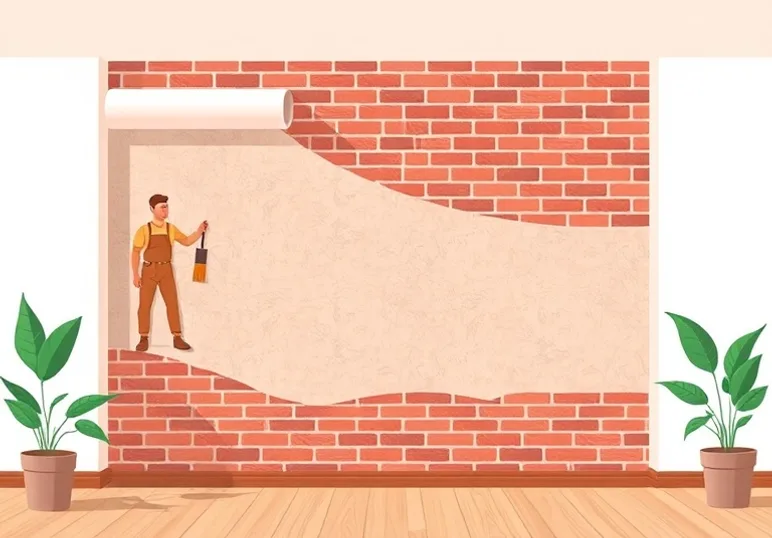 Pose de papier peint, rouleau et brosse à maroufler